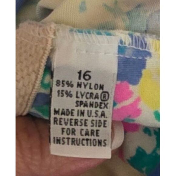 Vintage 80s Bright Floral Skirted Swimsuit Swim Womens 16 Blue Pockets - Picture 4 of 5